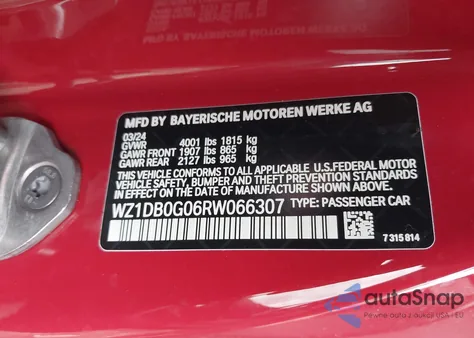 2024 Toyota Gr Supra 3.0 from USA, damaged, VIN WZ1DB0G06RW066307